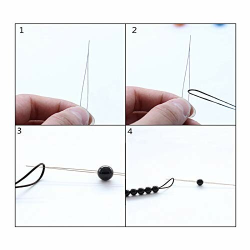 Step-by-step beading technique with hands threading beads.