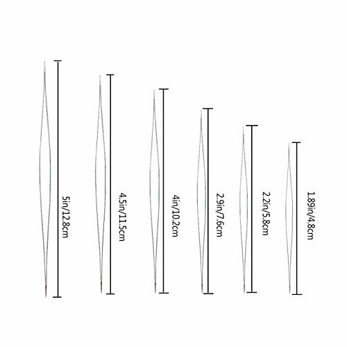 Various sizes of needles with measurements in inches and centimeters.