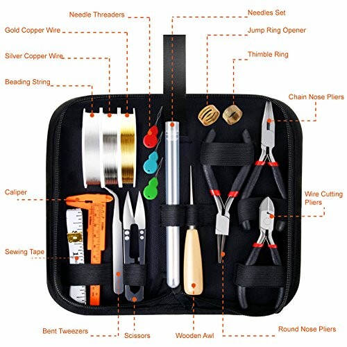 Jewelry making tool kit with various tools and materials organized in a case.