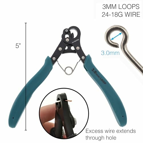 Wire looping pliers with 3mm loops, suitable for 24-18 gauge wire, 5 inches long.